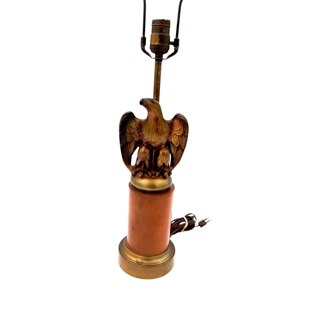 Vintage Brass Eagle Table Lamp Lighting Luxury Light MCM Mid Century Modern Wood